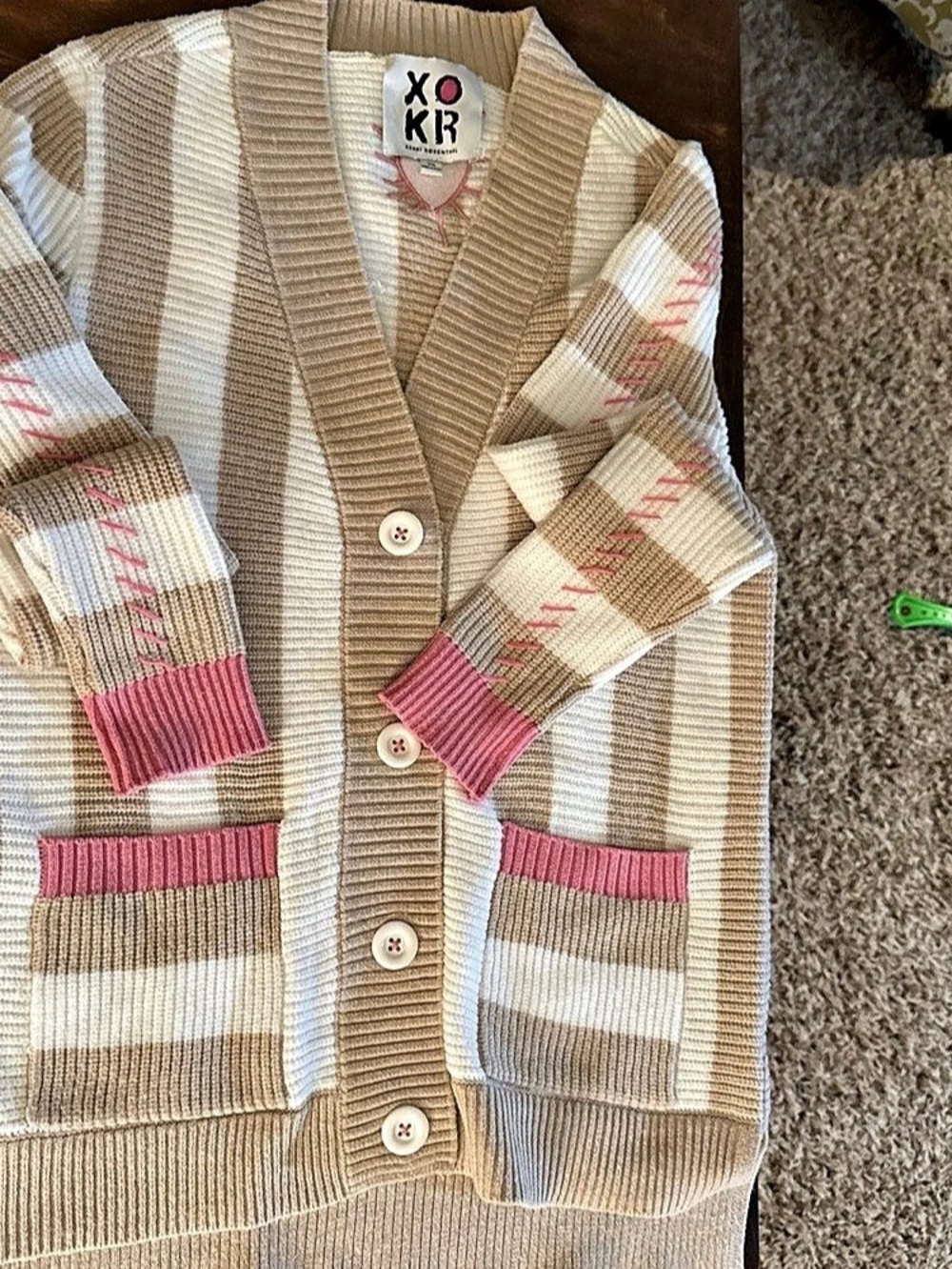 Kerri Rosenthal Striped Cardigan in Beige & Pink Size XS